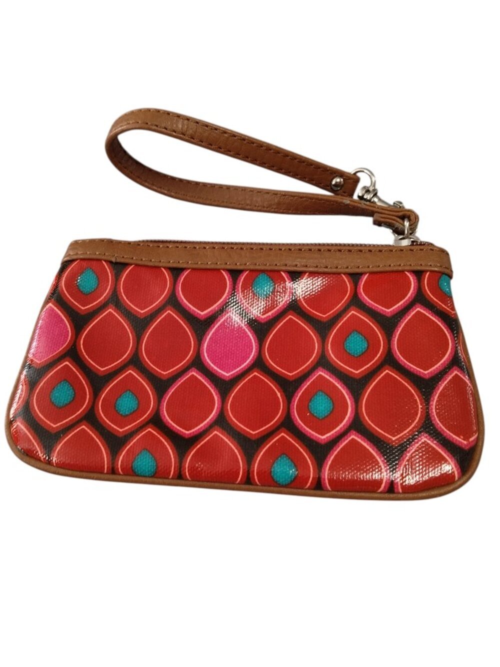 Tignanello Wristlet Clutch Purse Wallet Strap PVC Coated Colorful Abstract